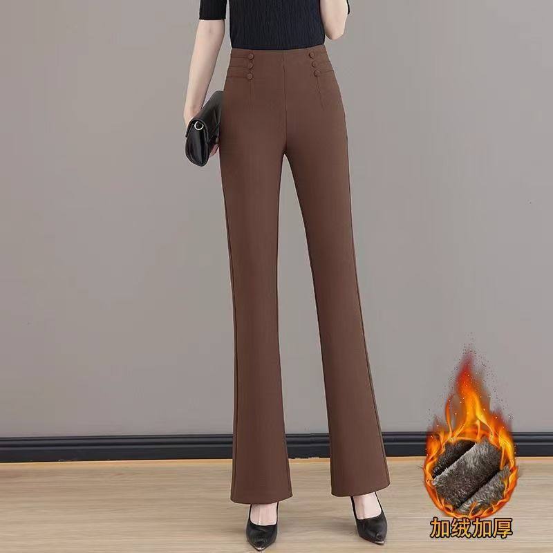 #9812今年流行加绒加厚爆款高腰显瘦西装裤喇叭裤女裤