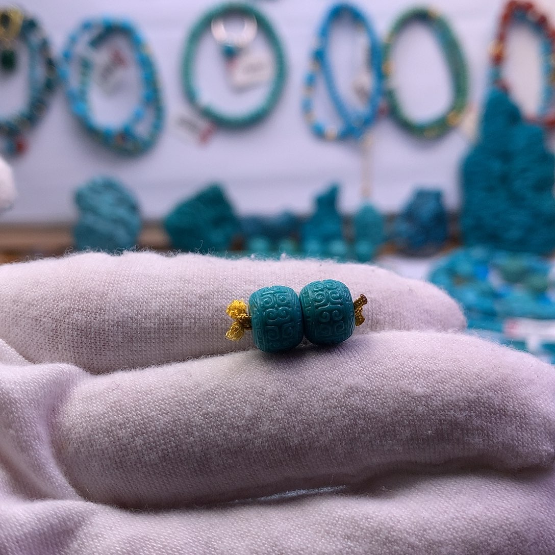 绿松石未镶嵌回纹对珠