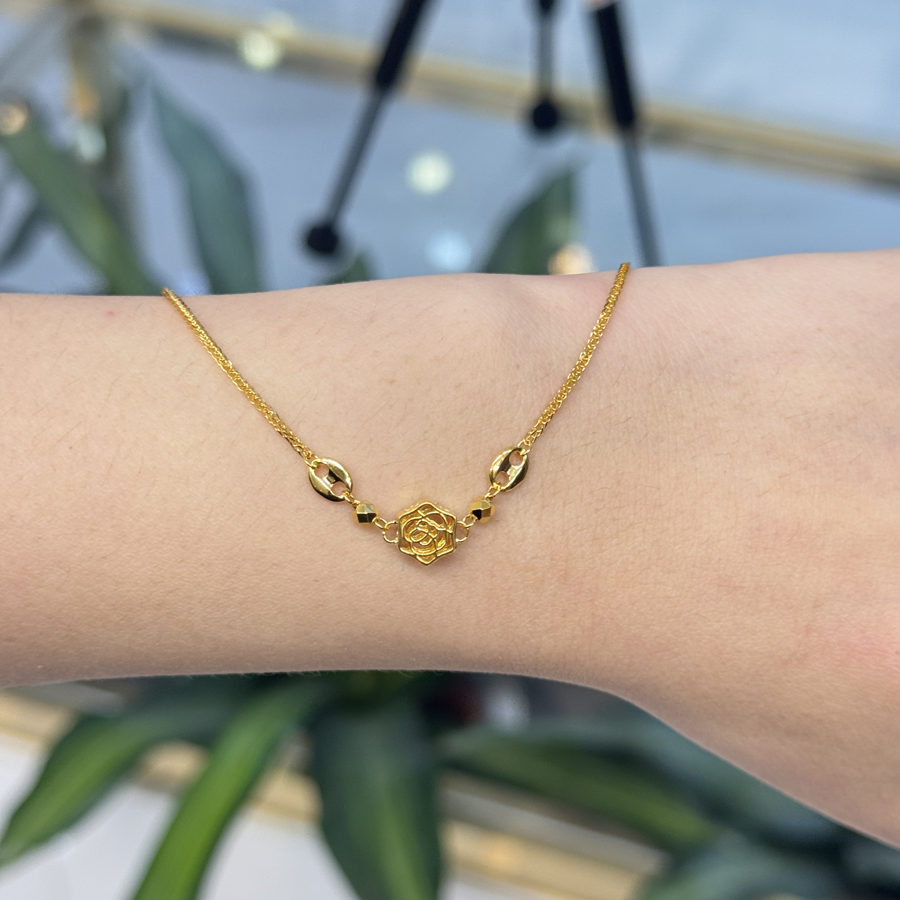 PT950【PT猪鼻玫瑰花手链】铂金950首饰