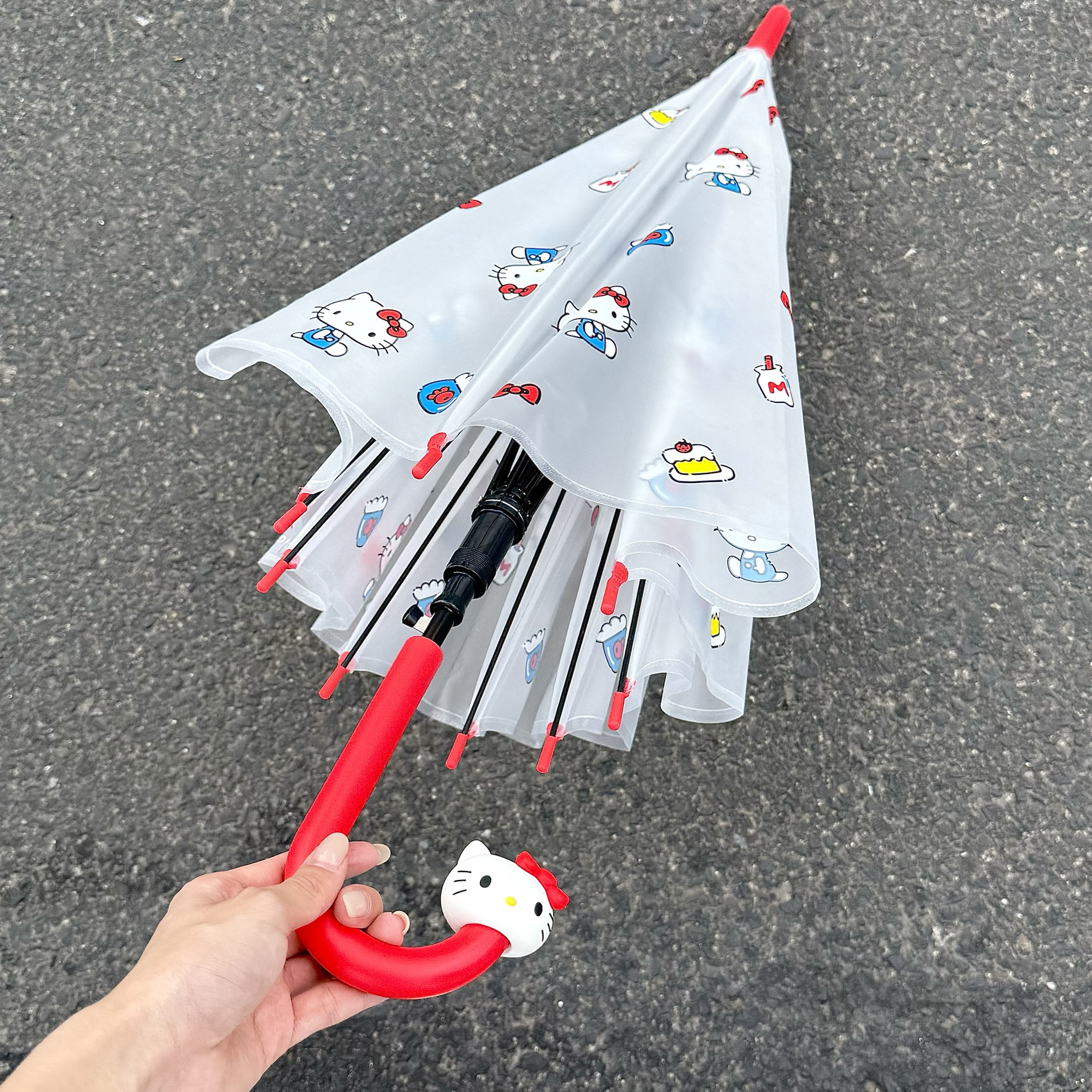 三丽鸥授权磨砂hellokitty凯蒂猫长柄kitty头雨伞可爱