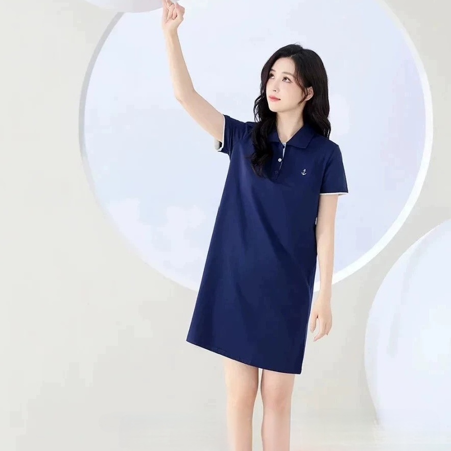 女士可外穿翻领纯色休闲亲子短袖polo裙