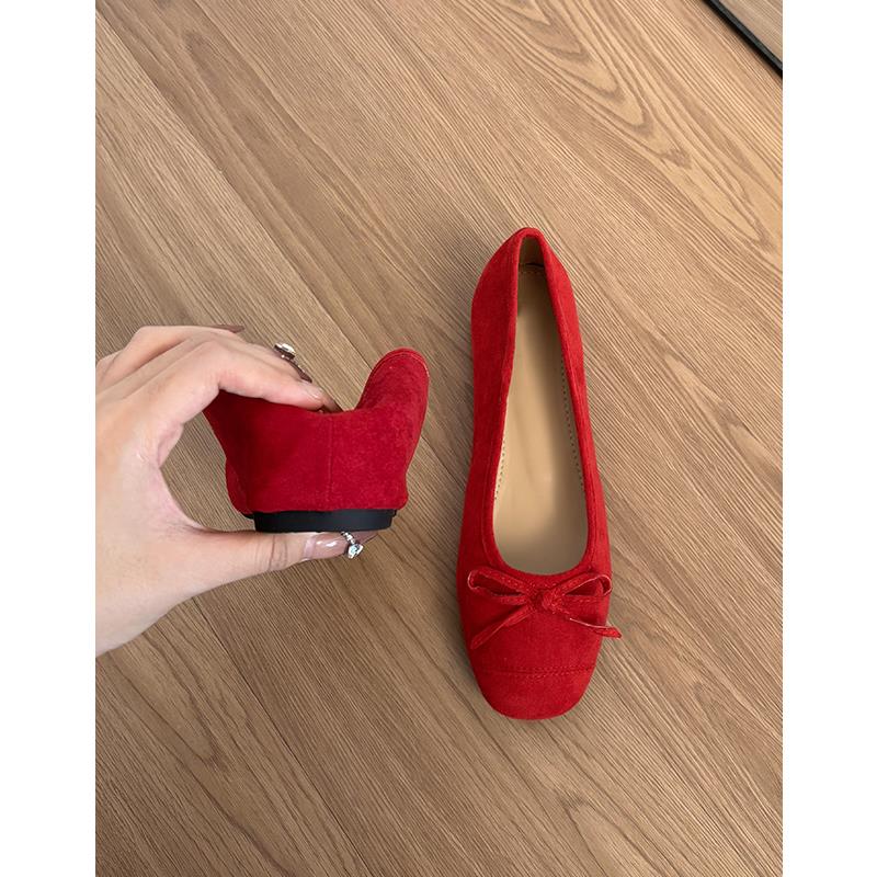 三福真皮夏季新款内增高芭蕾舞鞋女温柔百搭蝴蝶结浅口单鞋豆豆鞋
