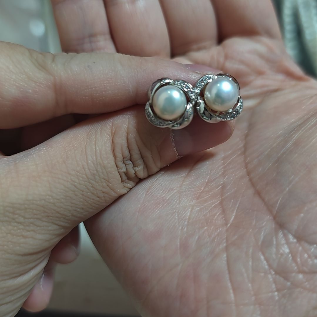 淡水珍珠耳钉银S925镶嵌