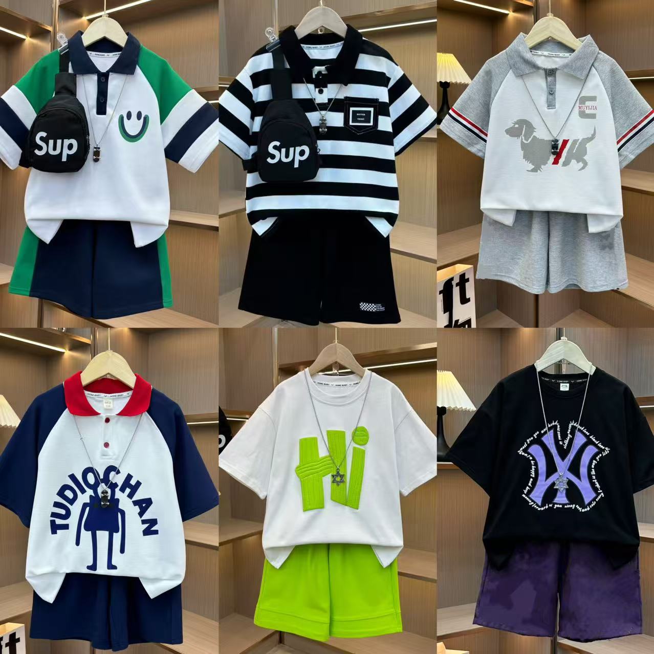 新FG801【6套组合12件】男女童夏款短袖套装大童亲子不会热【不含包】