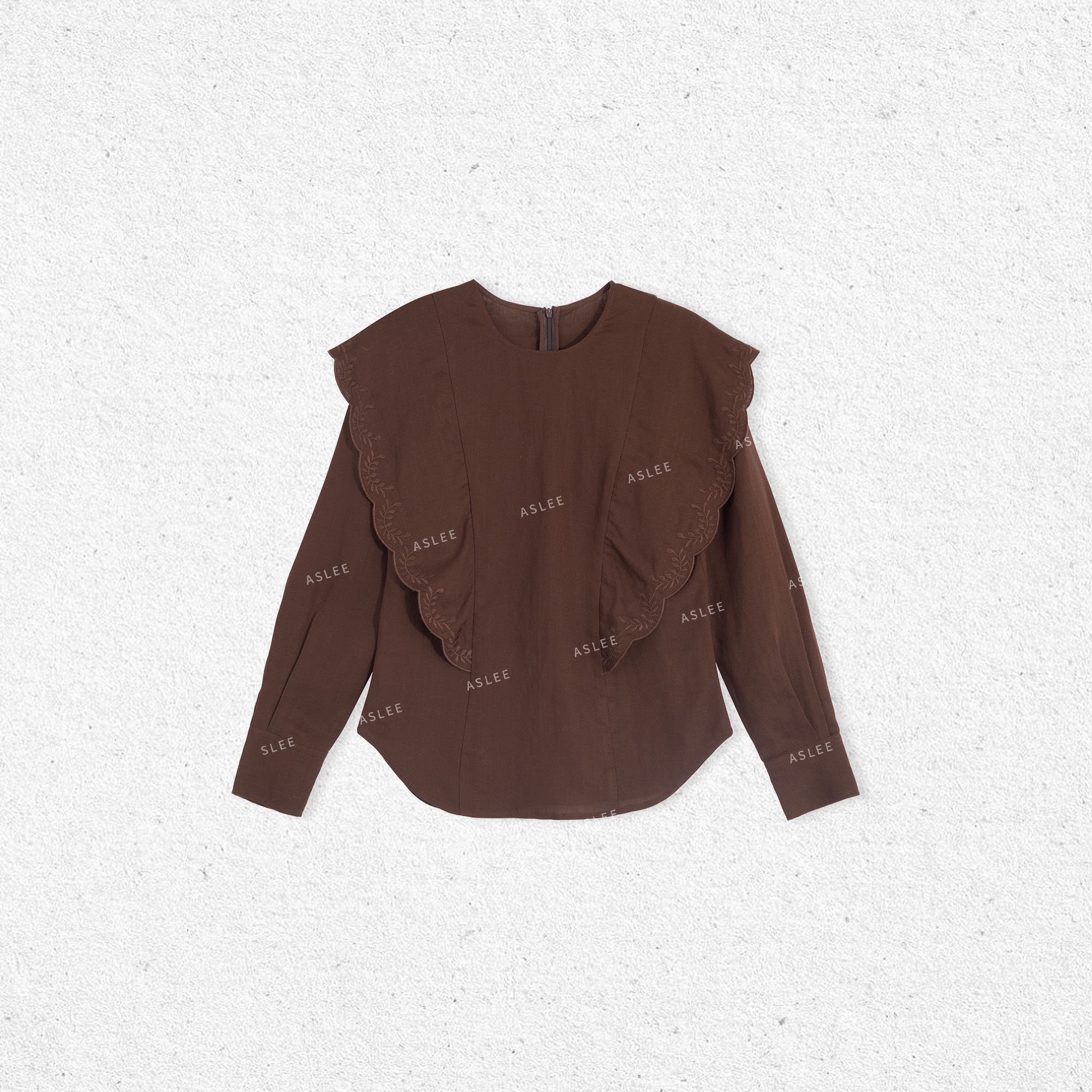 【ASHLEYASS】"暮色"气质绣花飞边设计上衣圆领长袖衬衣LSS240871Y
