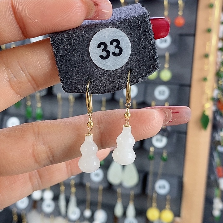 和田玉耳饰18K金镶嵌