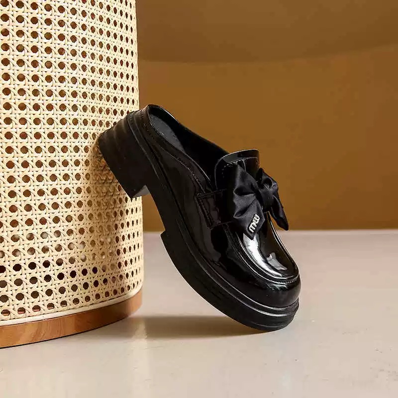 半拖女生时尚百搭厚底休闲包头冬季新款复古鞋乐福219-5