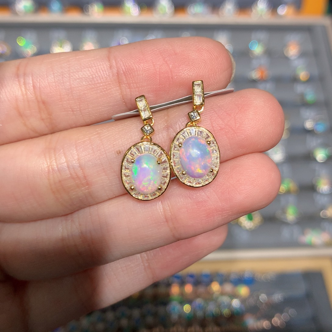 银S925镶嵌欧泊欧泊耳饰y