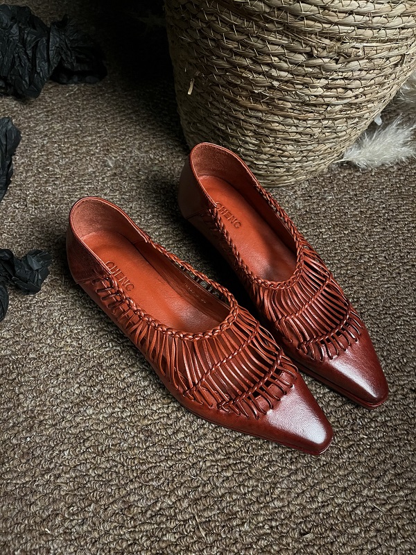 CHEN C手工女鞋（34-40码）手工复古做旧擦色水洗马皮编制小单鞋