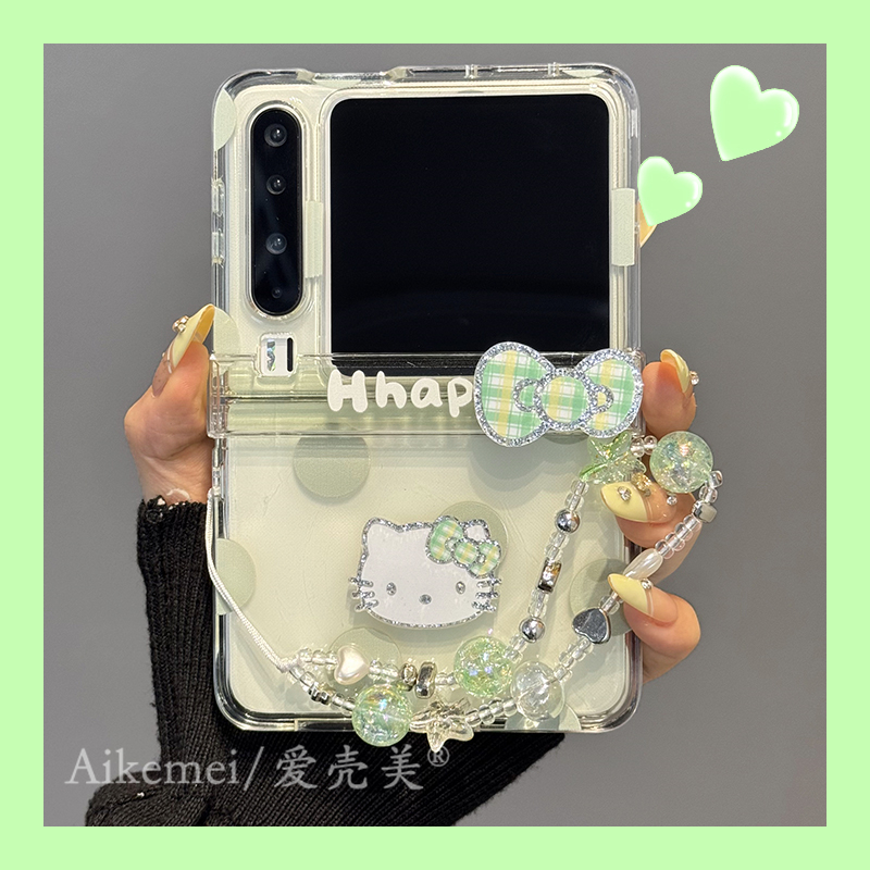 适用华为purax折叠屏手机壳pocket2绿波点钻kt猫荣耀magicvflip2