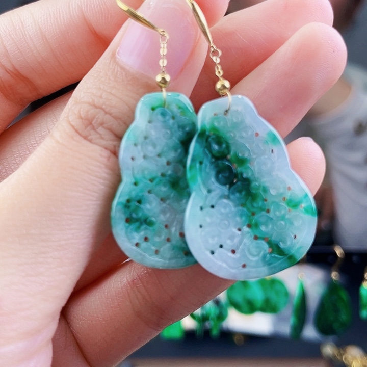 翡翠耳饰18K金镶嵌饰品