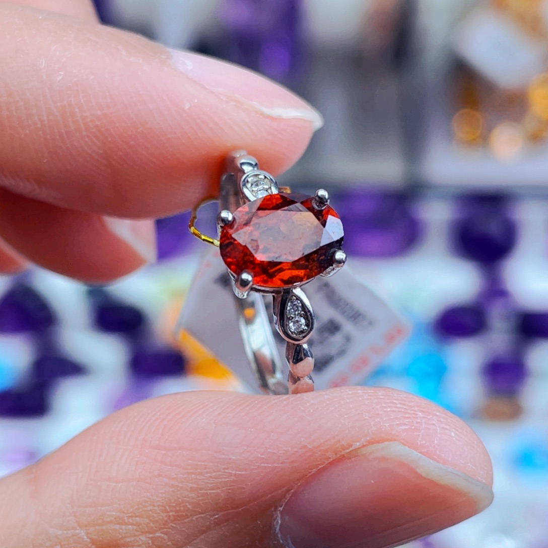 石榴石戒指银S925镶嵌