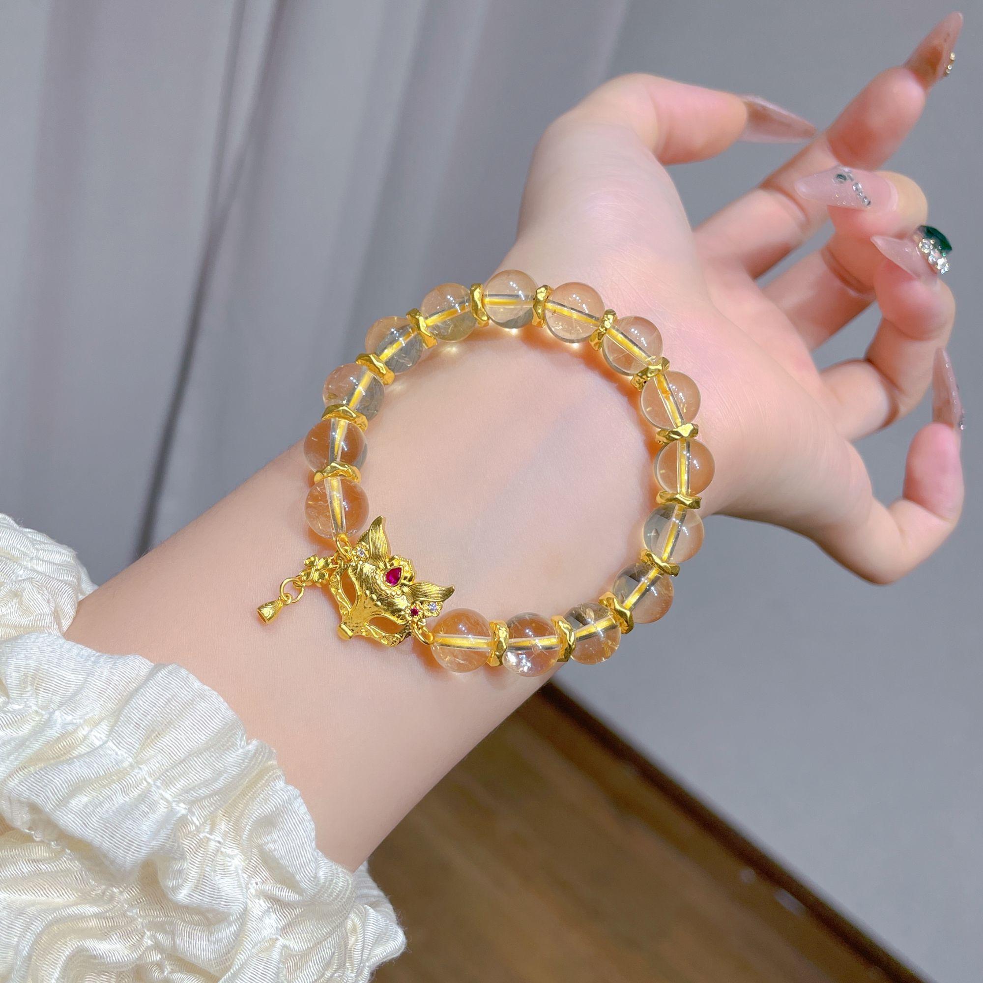瑞诺黄金狐狸面具手链女999足金盘缠手串七夕生日礼物送女友气质