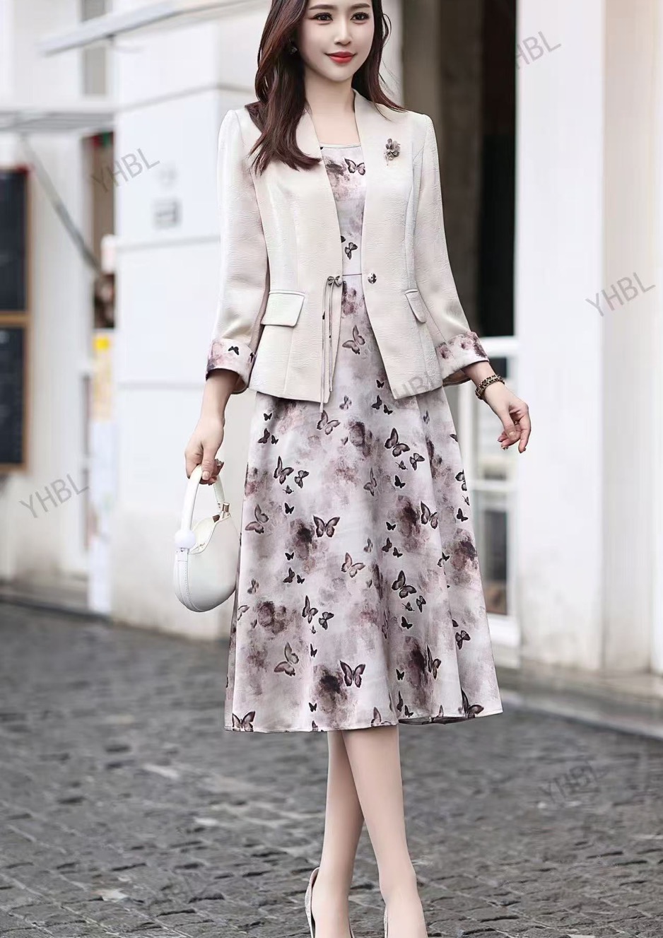 燕妮雅姿静奢风休闲风时尚套装印花时尚洋气气质修身T362