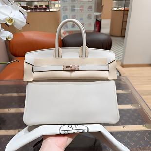 95新 Hermes/爱马仕 birkin25 冰川白 togo皮 玫瑰金扣