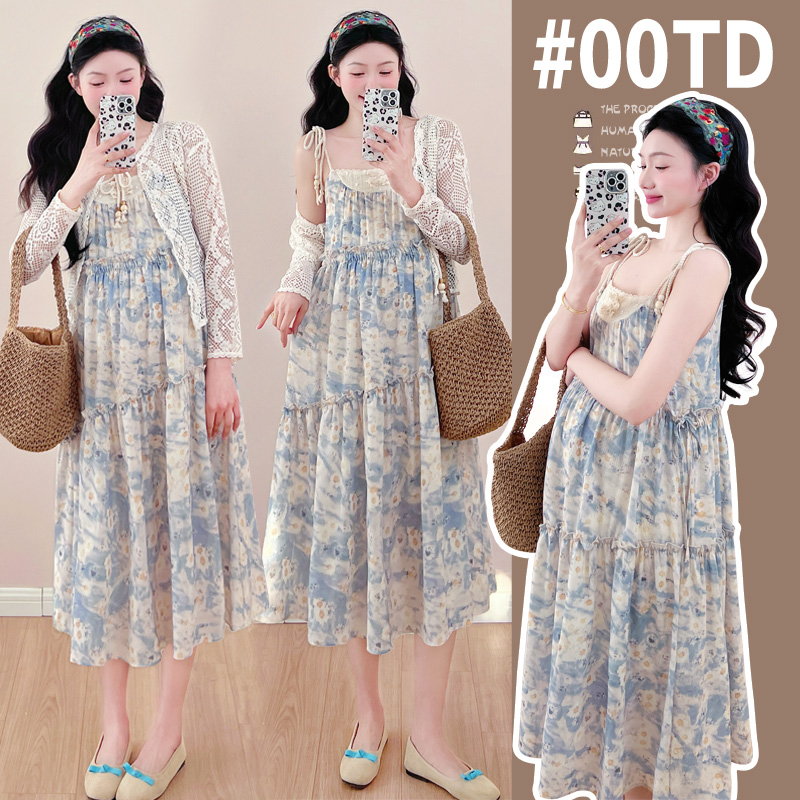 孕妇装2025新款小清新显瘦碎花吊带裙＋小开衫孕妇两件套装春夏装