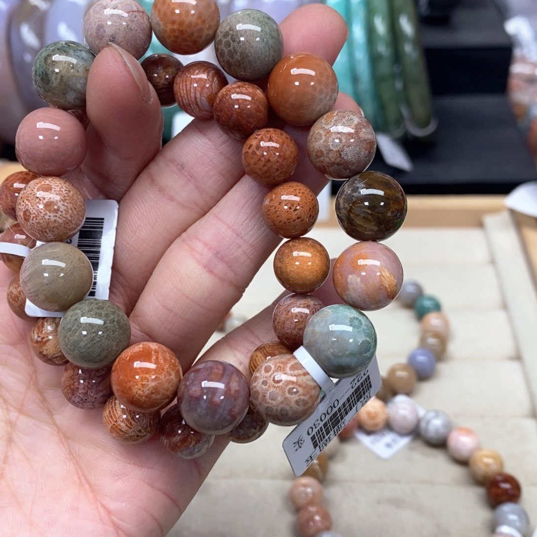 硅化珊瑚（珊瑚玉）手链未镶嵌浅*059