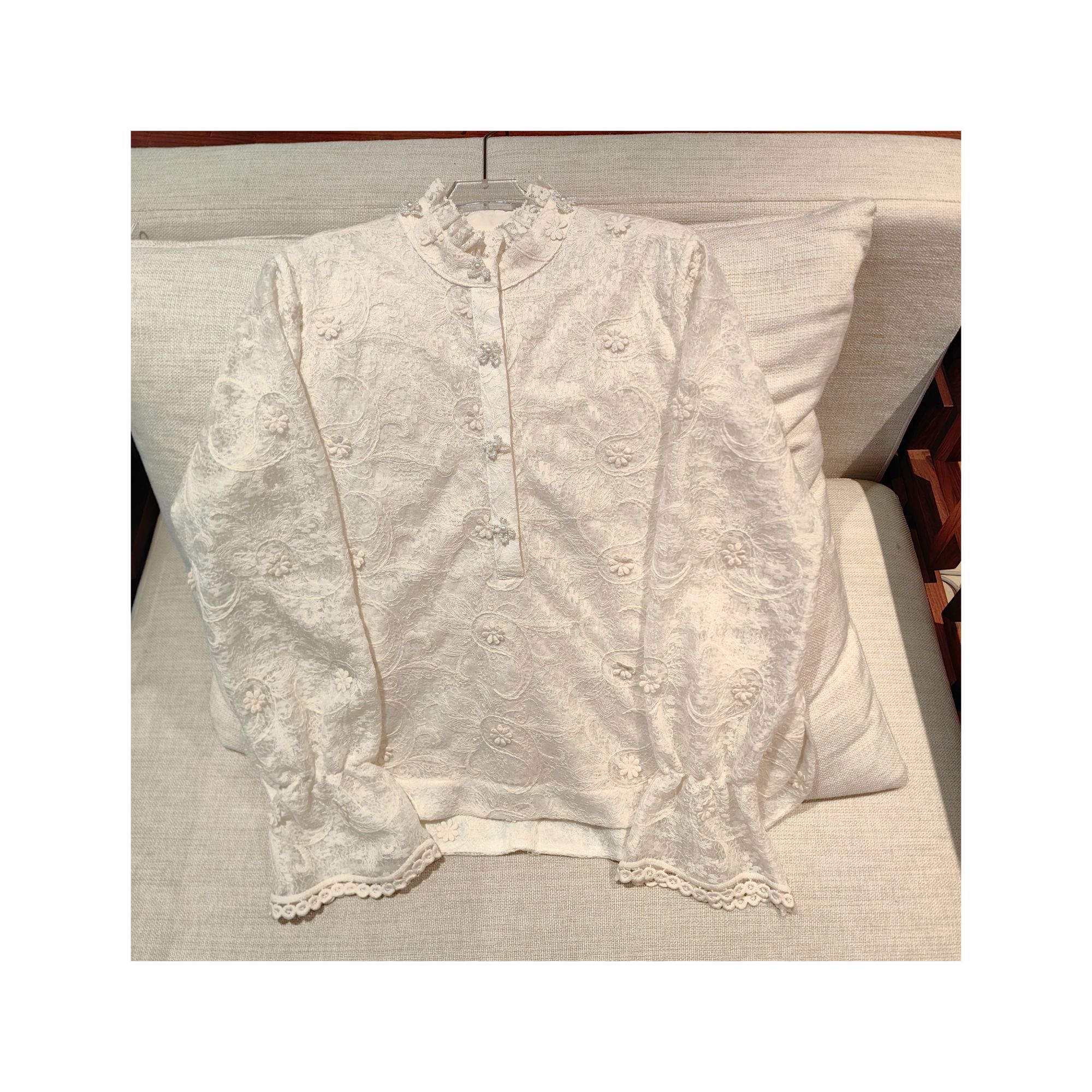 25461840【日落彩绘】定制蕾丝花朵上衣