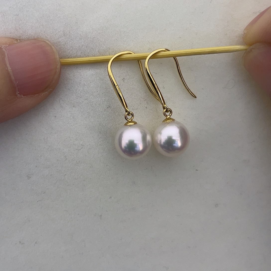 海水珍珠耳饰18K金镶嵌8.5-9耳钩