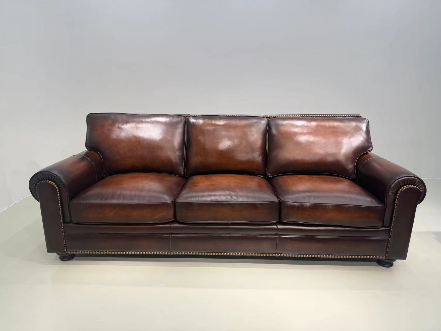 大巴顿沙发 美式复古 中古风 复古风 外贸擦色做旧皮 全头层牛皮