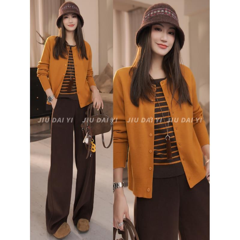 玖黛衣【约会日】冬季韩版羊毛~条纹假两件百搭毛衣XSP46292