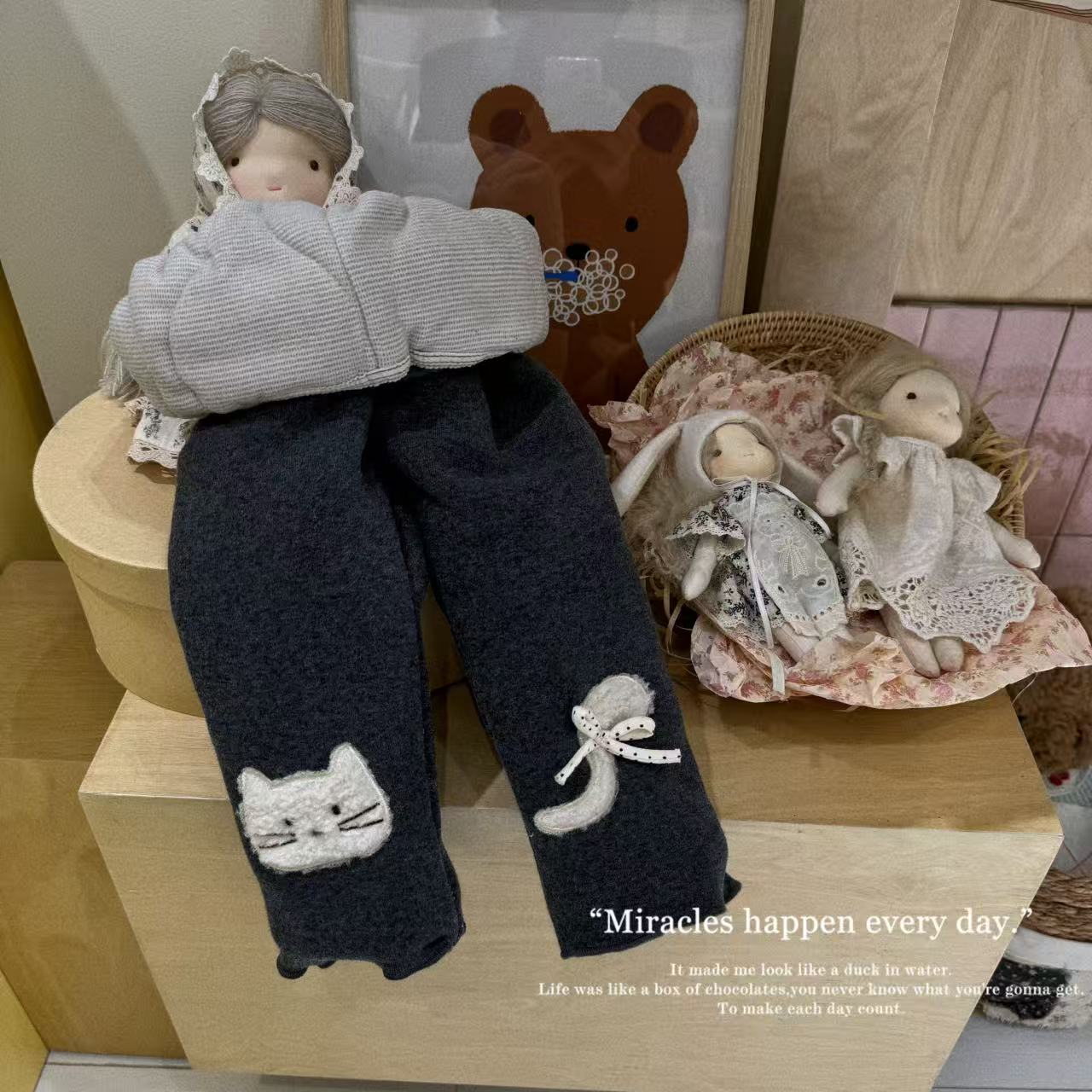 【1000克棉裤】BZNL·25冬~小猫咪贴布加绒打底裤9023（童装汉服）