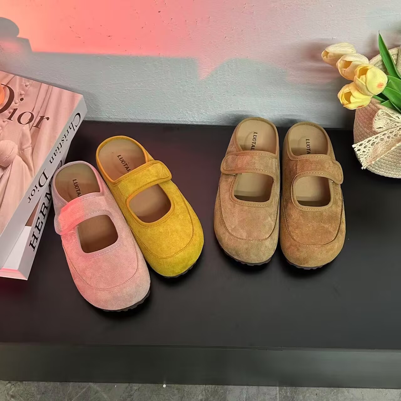 网红百搭浅口丑萌面包鞋女厚底勃肯鞋2025新款复古森系包头半拖鞋