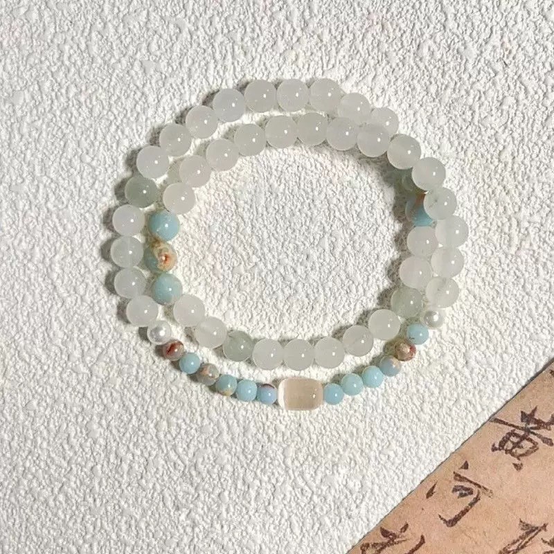 非金属仿水晶手链 R1森系拼色白色单圈叠戴灰月光女手捻绕指手串