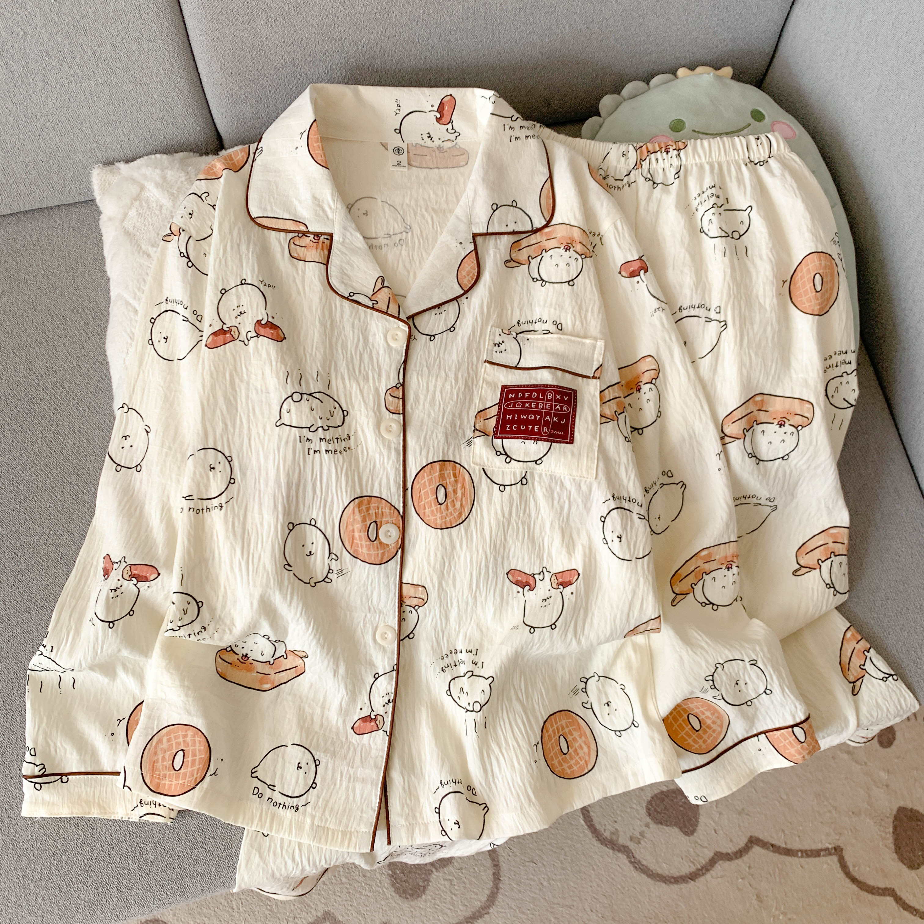 春秋季新款睡衣女甜美卡通印花长袖长裤套装学生宿舍家居服可外穿