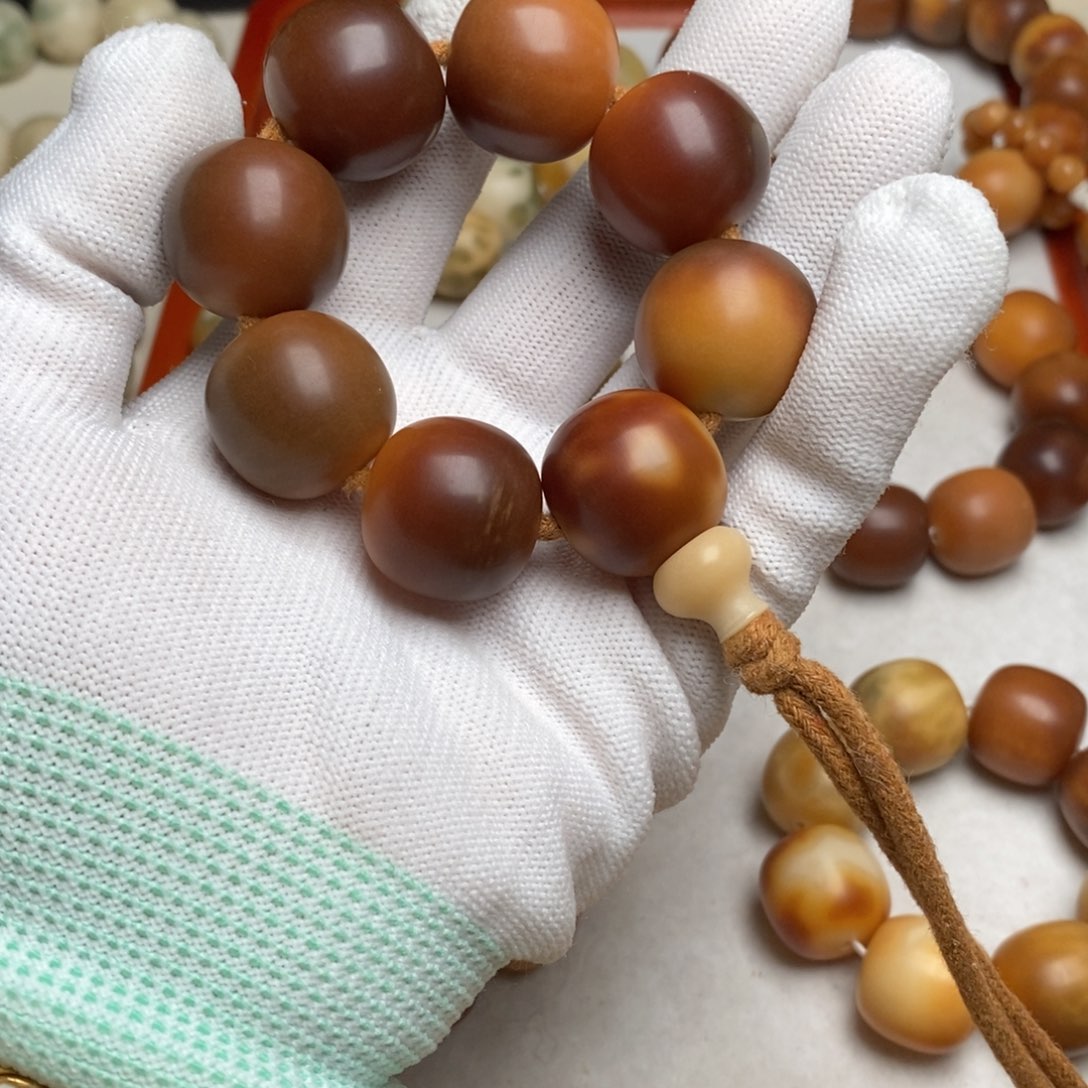 菩提根/象牙果手串卡21落地果红棕手捻三通