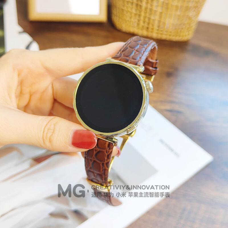 适用于华为gt5/4/3/2鳄鱼纹小蛮腰18mm牛皮表带轻奢女款高级41mm