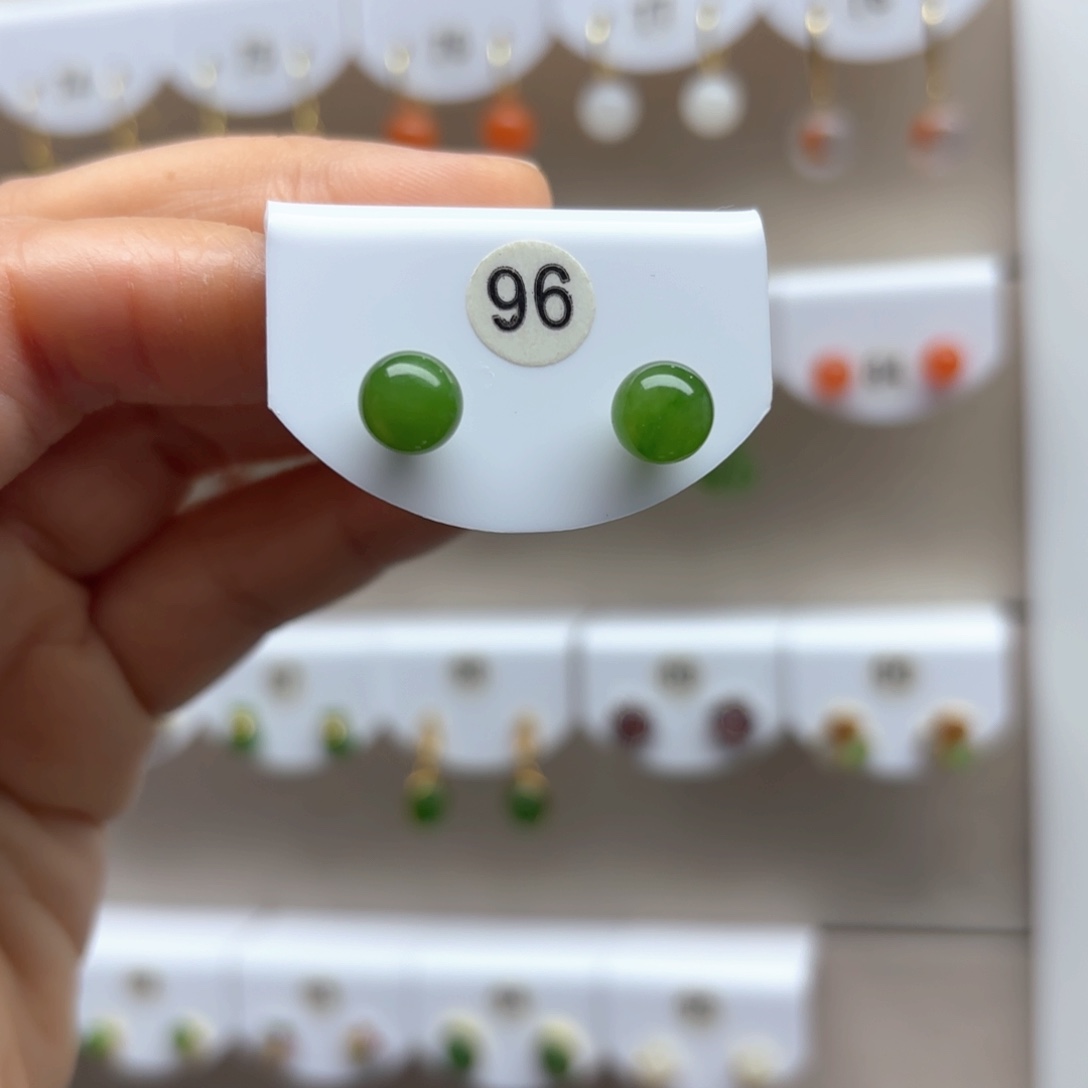 和田玉耳饰银S925镶嵌8mm 