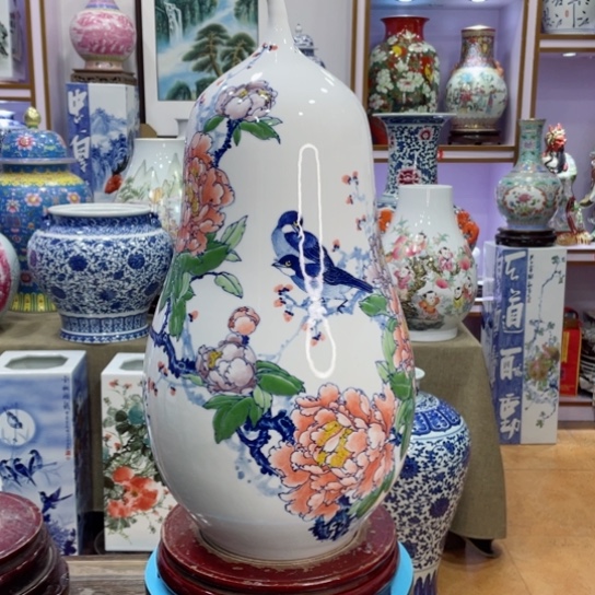 花瓶全手工釉下花鸟葫芦瓶