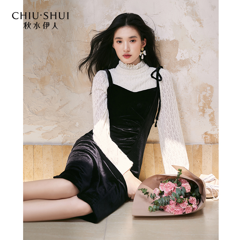 【小余专属】秋水伊人半高领蕾丝打底衫吊带连衣裙套623408D010549