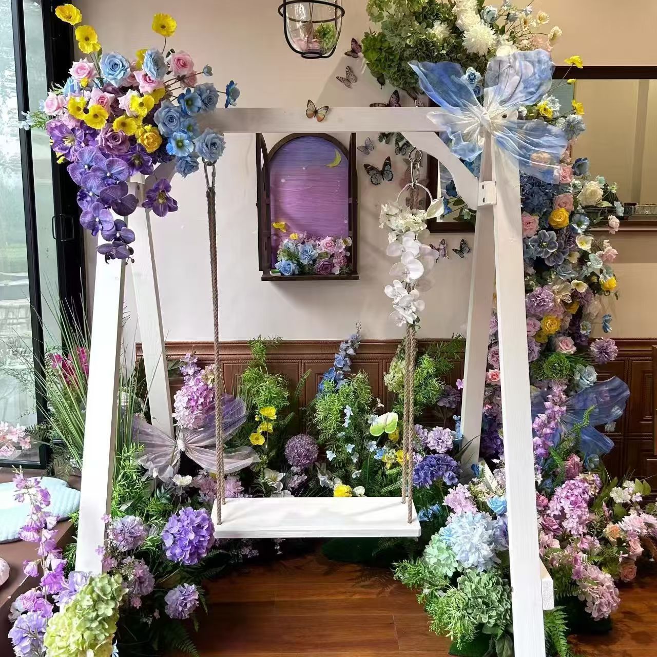 户外莫奈花园网红打卡仿真花婚礼造景瀑布花布置假花橱窗美陈装饰