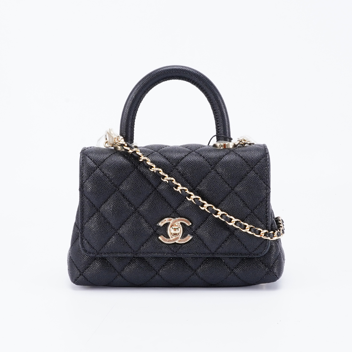 95新 Chanel/香奈儿 一口价mini荔枝纹 黑手柄/BG22007000