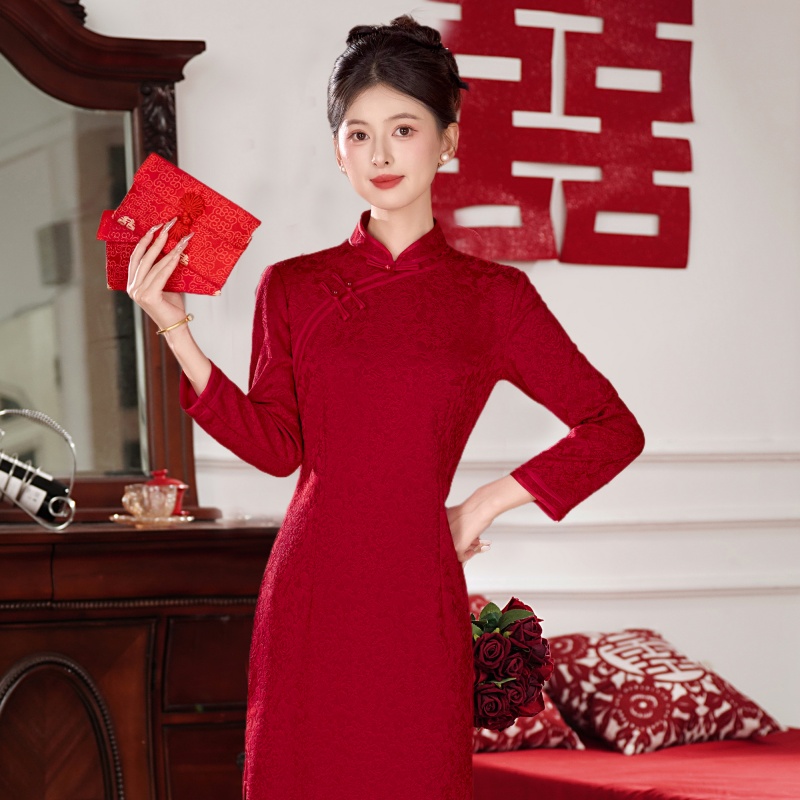 锦汐-【千禧】新中式秋季中款喜婆婆高贵显瘦气质修身旗袍