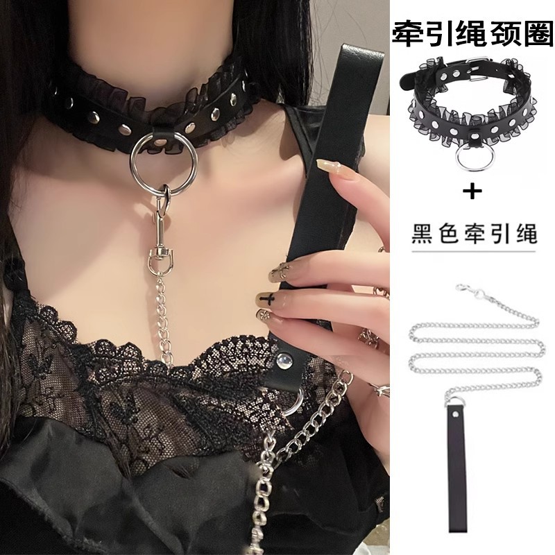 合金亚克力项链 合金亚克力项链蕾丝项圈牵引绳锁骨链choker项链
