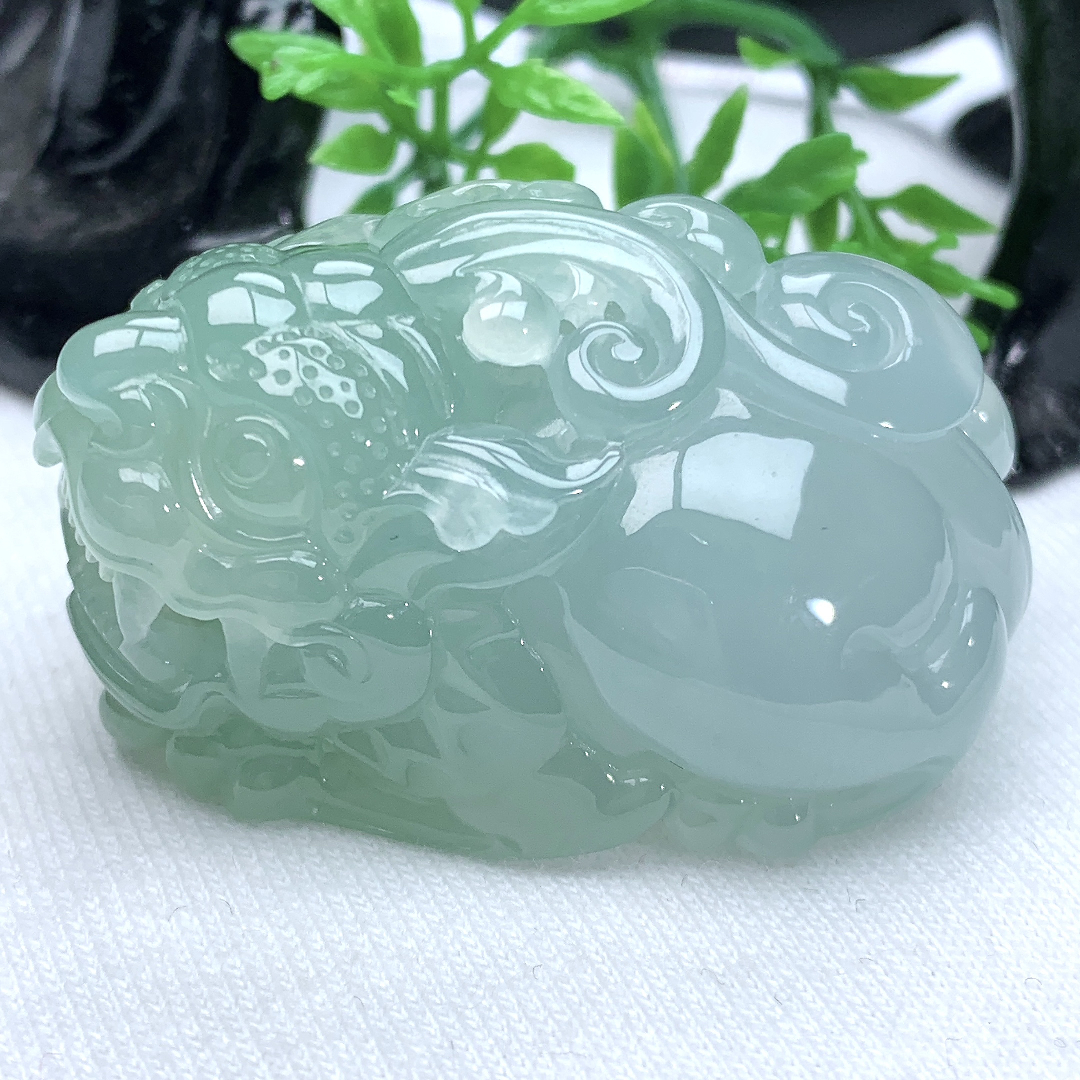 天然缅甸翡翠A货冰润口含珠貔貅吊坠挂件胖胖饱满44.3−26−23mm