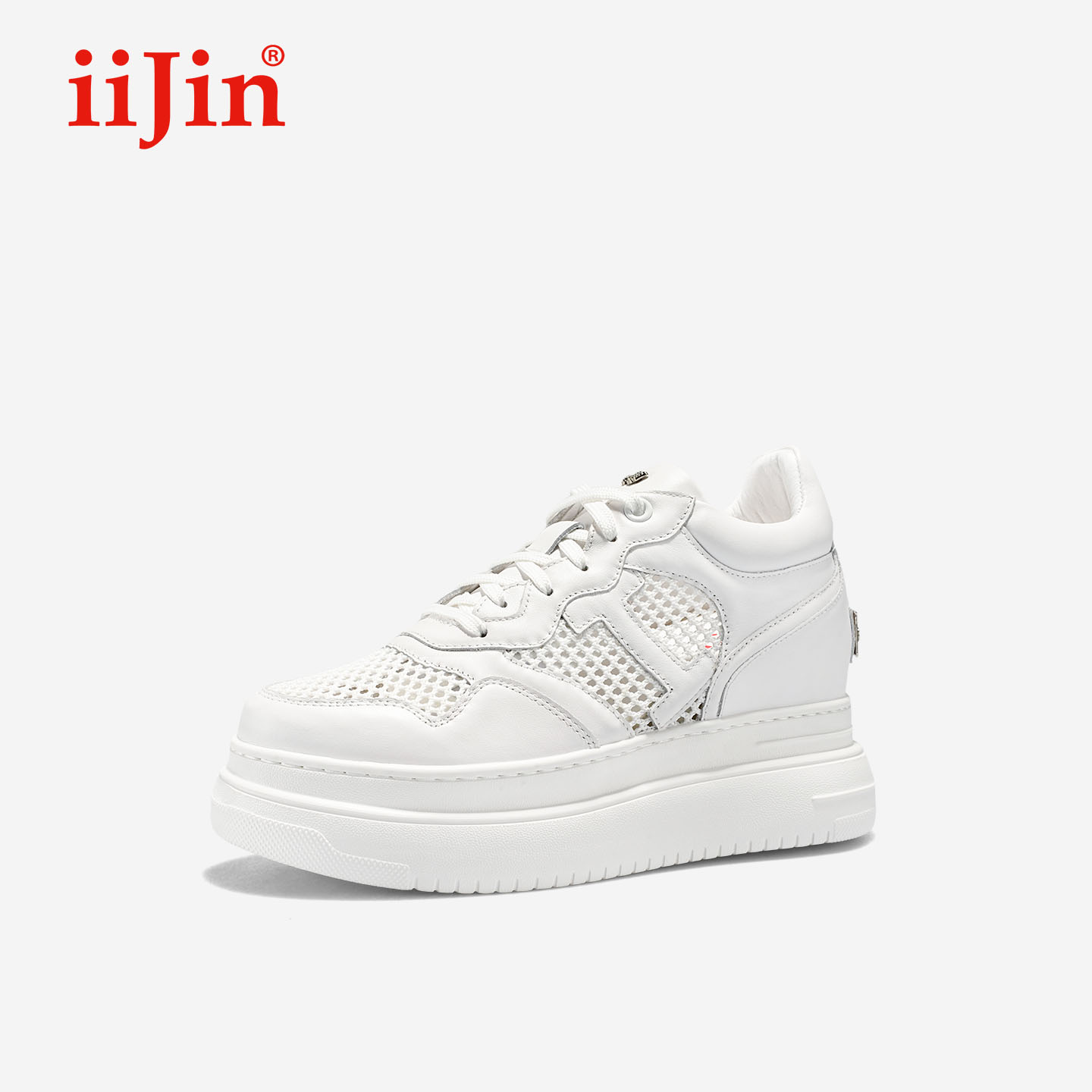 iiJin艾今25夏新品9cm厚底内增高超轻透气网眼小白鞋板鞋女283GTQ