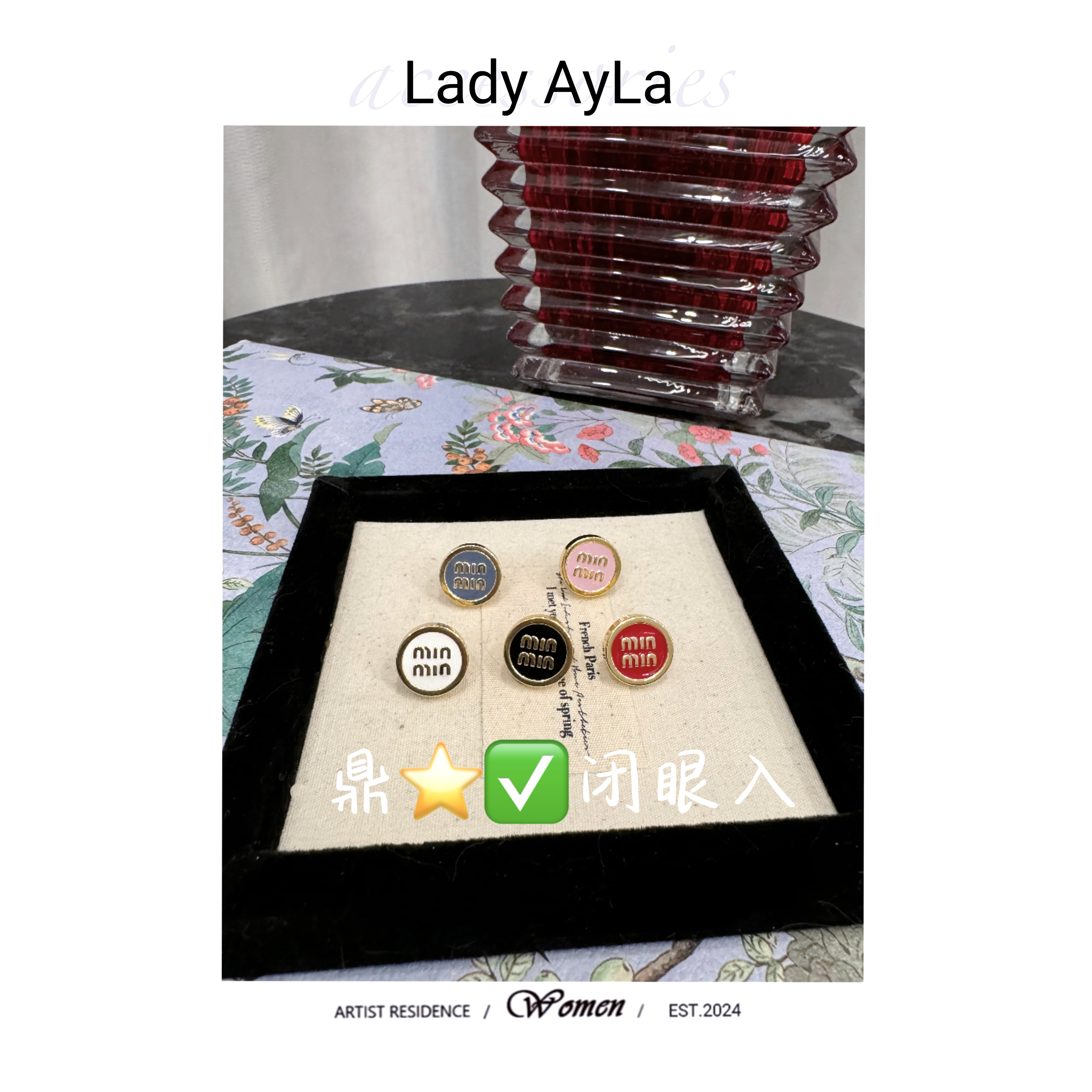 925银珐琅耳饰 字母M圆形时尚百搭耳环AL834