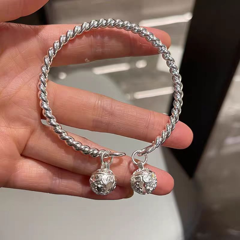 足银银制品 S148 麻花宫铃手镯 开口直播间选款时尚百搭精美手镯