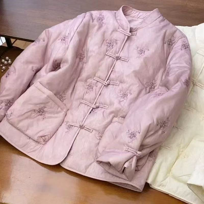 「花田」小花刺绣新中式 国风盘扣棉服外套