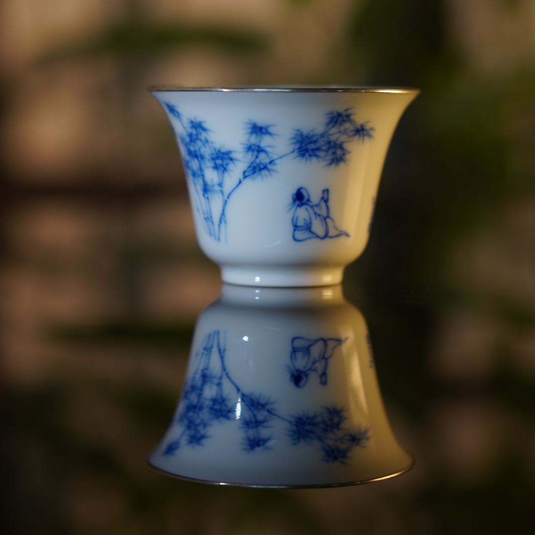 云山堂包银口手绘竹林诗文杯若深杯