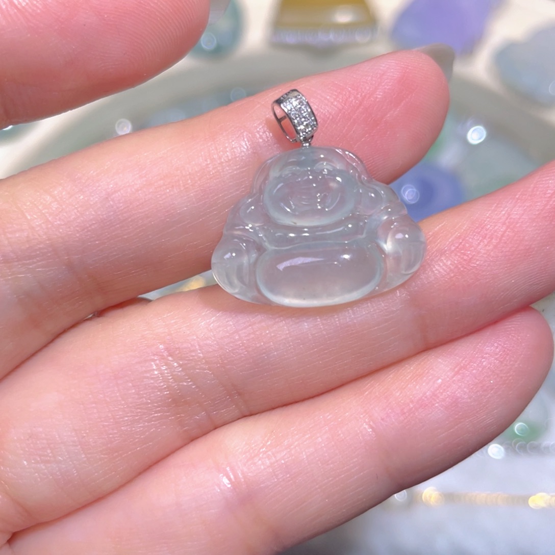 翡翠18K金镶嵌套链翡翠