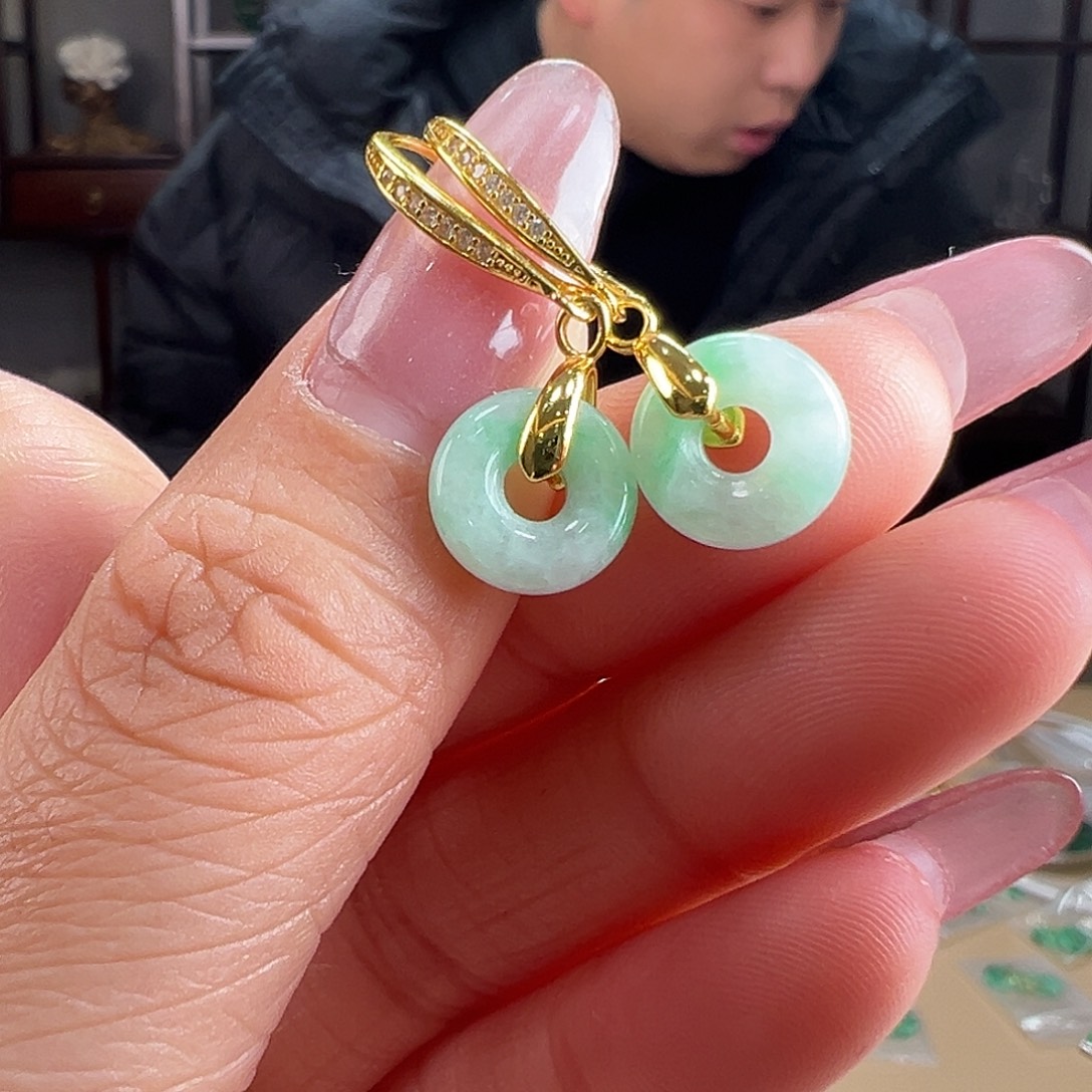 翡翠银S925镶嵌耳饰耳环59