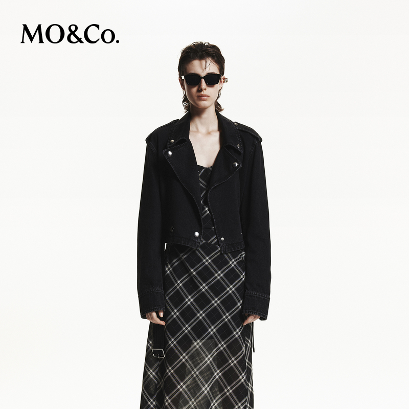 【粉丝专属】MOCO秋翻领短款棉质牛仔夹克外套(附腰带)MBD3JKT010