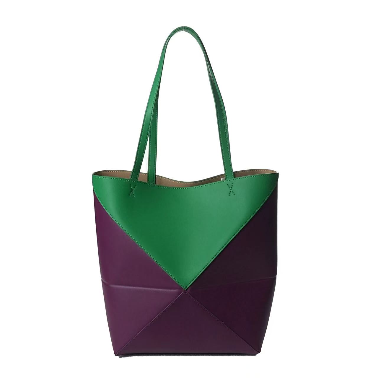 WEIGE【托特包】牛皮手提单肩包BV9001-绿配紫色