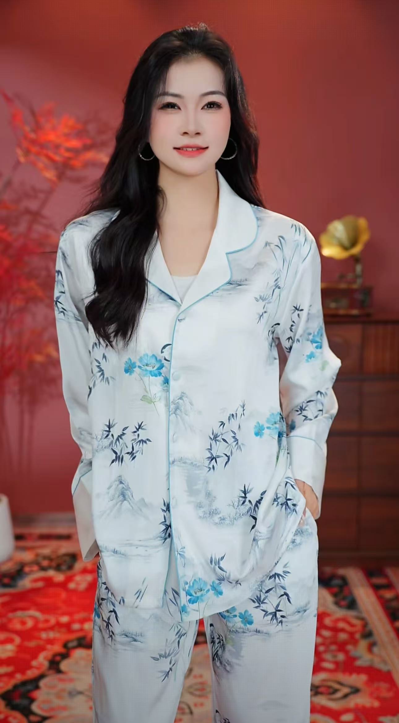 2025年春秋新品轻奢宽松女士长袖翻领防静电睡衣家居服两件套BYB