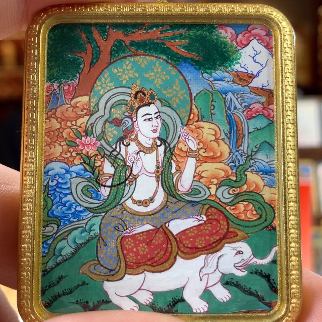 吊坠热贡纯手绘唐卡普贤